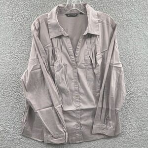 Womens Plus Size Blouse 24W Gray Stretch Button Front Career Business Casual